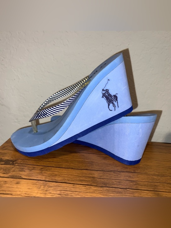 New Women’s Polo Ralph Lauren Blue Wedge Flip Flop Sandals Size 7B - Picture 3 of 6